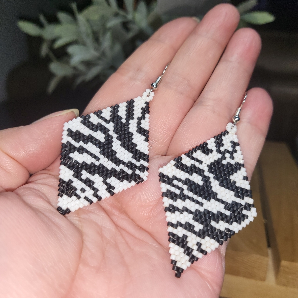 Handmade ZEBRA PRINT BEADED EARRINGS.